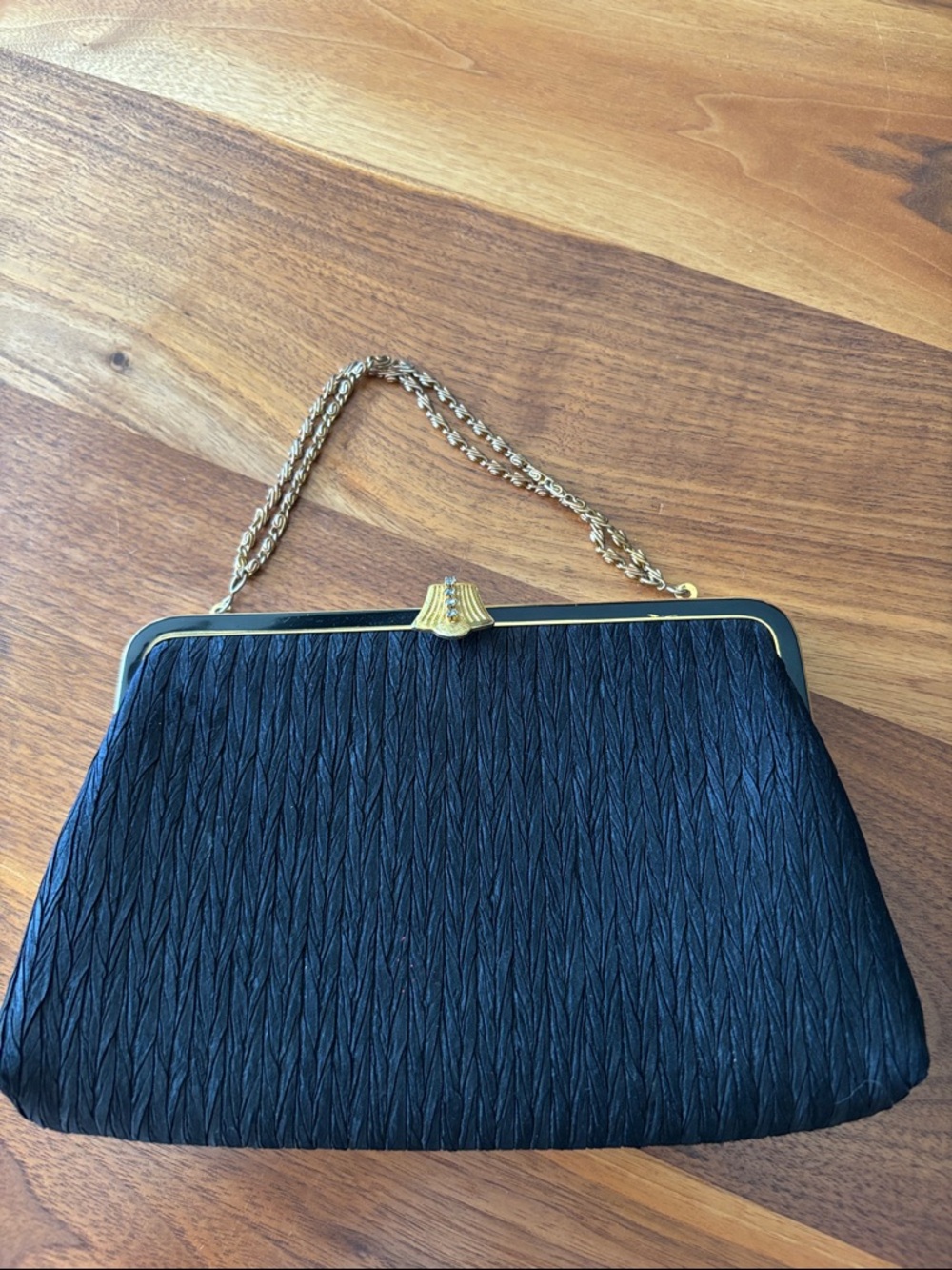 Vintage Black Evening Purse Clasp Closure and Gold Tone Chain and Clasp
